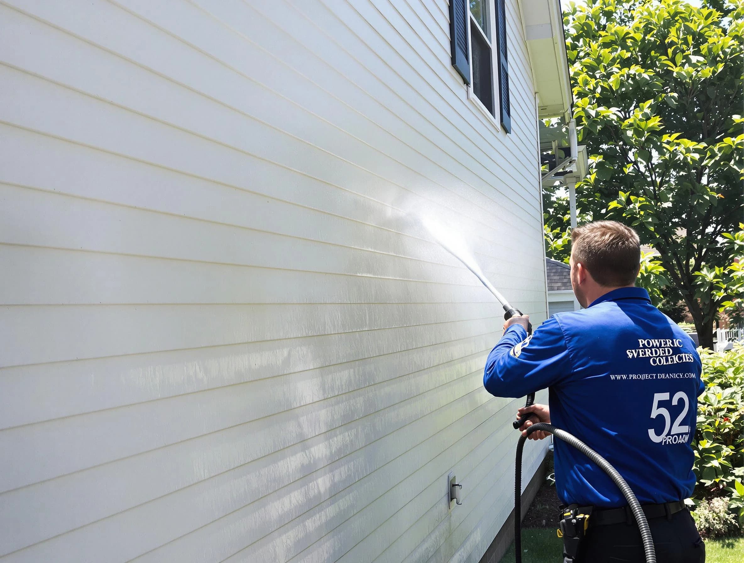 A Broadview Heights Power Washing technician power washing a home in Broadview Heights