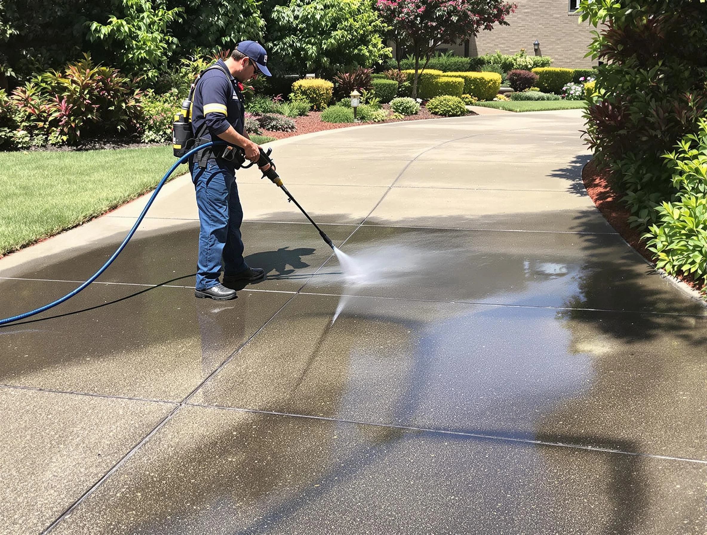 Experienced Broadview Heights Power Washing team member pressure washing a driveway in Broadview Heights