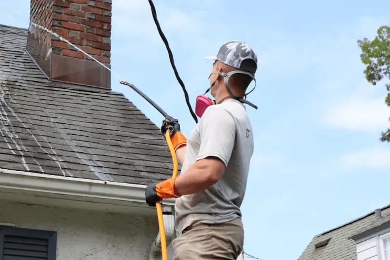 Broadview Heights Power Washing professional performing gentle roof washing service in Broadview Heights