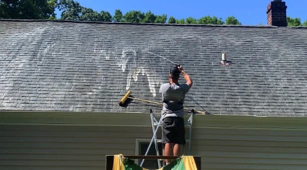 Before and after results of roof washing by Broadview Heights Power Washing in Broadview Heights